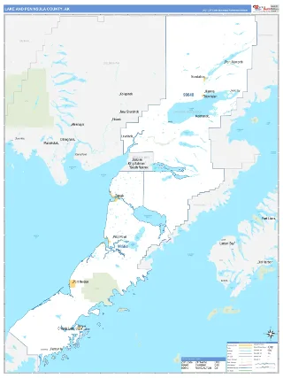 Lake and Peninsula County, AK Business Reference style ZIP Code wall map