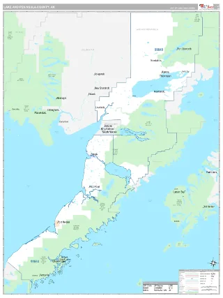 Lake and Peninsula County, AK Classic style ZIP Code wall map