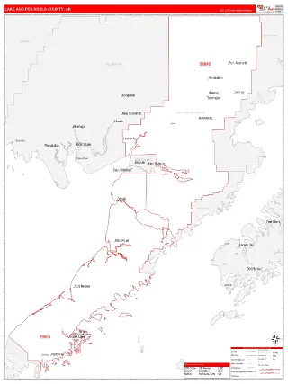 Lake and Peninsula County, AK RedLine style ZIP Code wall map