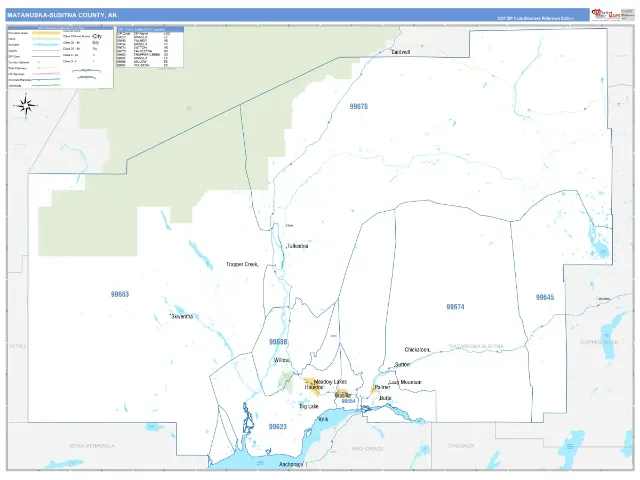 Matanuska-Susitna County, AK ZIP Code Wall Map, Business Reference style