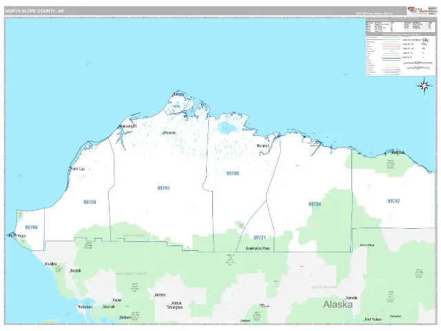 North Slope County, AK ZIP Code Wall Map, Classic style