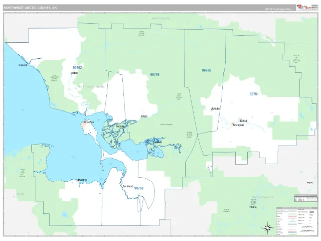 Northwest Arctic County, AK ZIP Code Wall Map, Classic style
