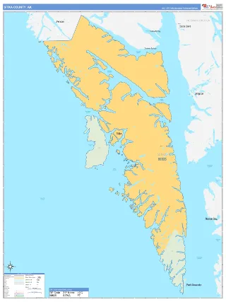 Sitka County, AK Business Reference style ZIP Code wall map