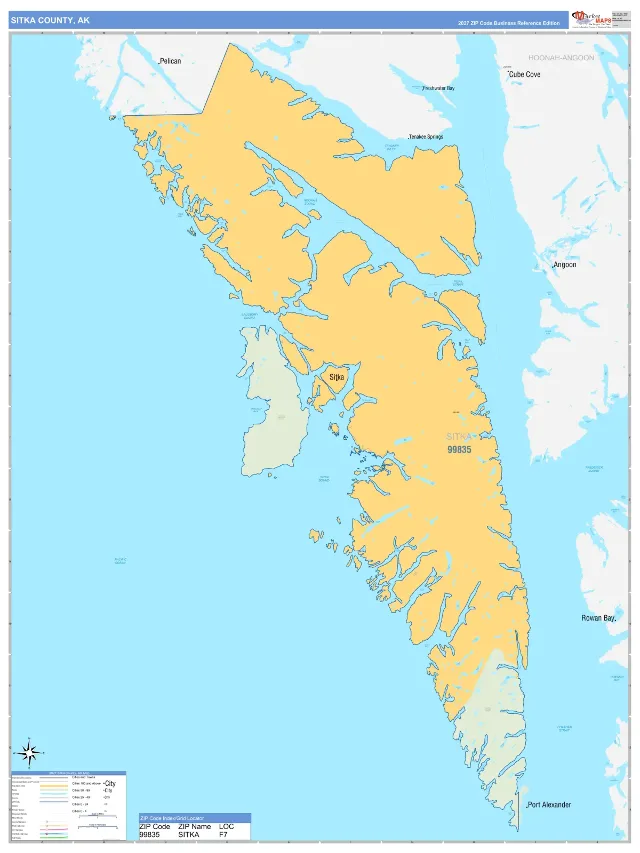 Sitka County, AK ZIP Code Wall Map, Business Reference style