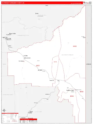 Southeast Fairbanks County, AK RedLine style ZIP Code wall map