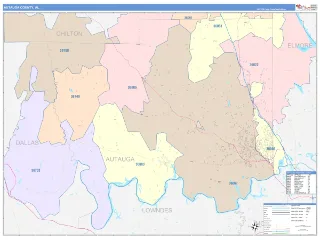 Autauga County, AL ColorCast style ZIP Code wall map