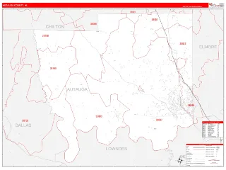 Autauga County, AL RedLine style ZIP Code wall map