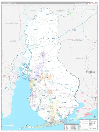 Baldwin County, AL Classic style ZIP Code wall map