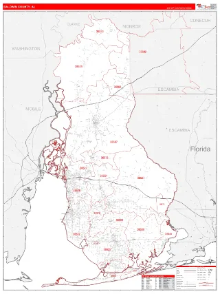Baldwin County, AL RedLine style ZIP Code wall map