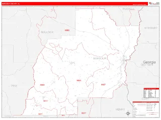 Barbour County, AL RedLine style ZIP Code wall map