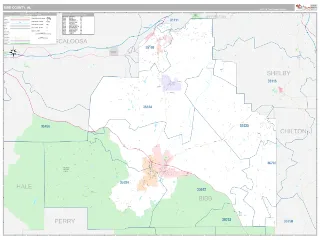 Bibb County, AL Classic style ZIP Code wall map