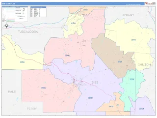 Bibb County, AL ColorCast style ZIP Code wall map