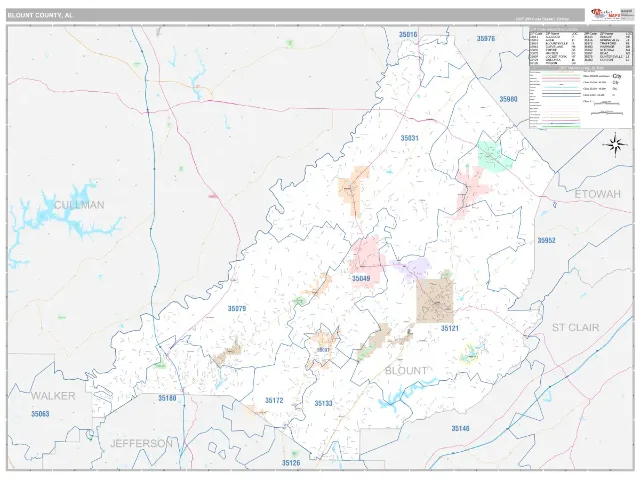 Blount County, AL ZIP Code Wall Map, Classic style