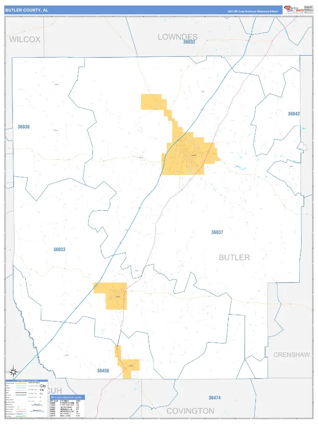 Butler County, AL ZIP Code Wall Map, Business Reference style