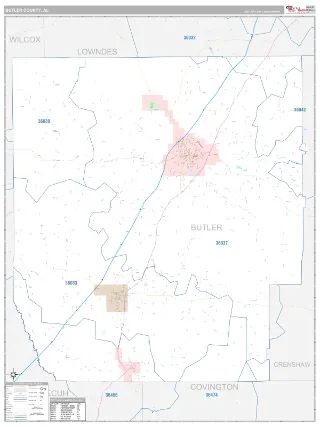 Butler County, AL Classic style ZIP Code wall map