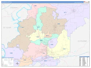 Calhoun County, AL ColorCast style ZIP Code wall map