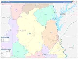 Chambers County, AL ColorCast style ZIP Code wall map
