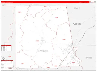 Chambers County, AL RedLine style ZIP Code wall map