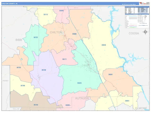 Chilton County, AL ZIP Code Wall Map, ColorCast style