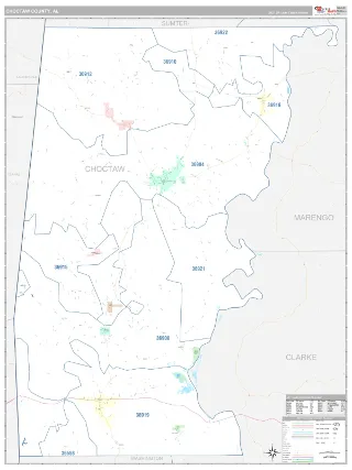 Choctaw County, AL Classic style ZIP Code wall map