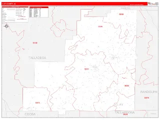 Clay County, AL RedLine style ZIP Code wall map