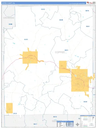 Coffee County, AL Business Reference style ZIP Code wall map