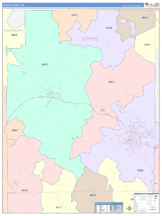 Coffee County, AL ColorCast style ZIP Code wall map