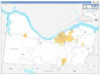 Colbert County, AL Business Reference style ZIP Code wall map