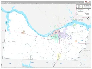 Colbert County, AL Classic style ZIP Code wall map