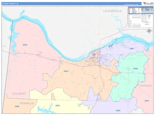 Colbert County, AL ZIP Code Wall Map, ColorCast style