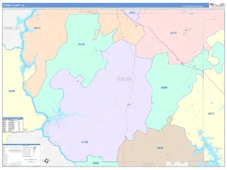 Coosa County, AL ColorCast style ZIP Code wall map