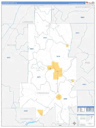 Crenshaw County, AL Business Reference style ZIP Code wall map