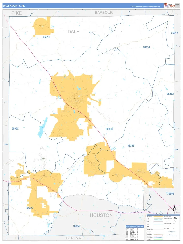 Dale County, AL ZIP Code Wall Map, Business Reference style
