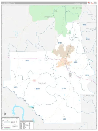 Dallas County, AL Classic style ZIP Code wall map