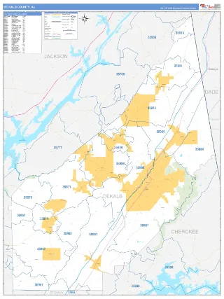 DeKalb County, AL Business Reference style ZIP Code wall map