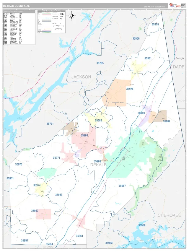 DeKalb County, AL ZIP Code Wall Map, Classic style