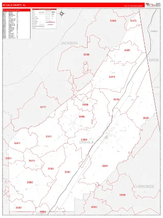 DeKalb County, AL RedLine style ZIP Code wall map