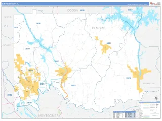 Elmore County, AL Business Reference style ZIP Code wall map
