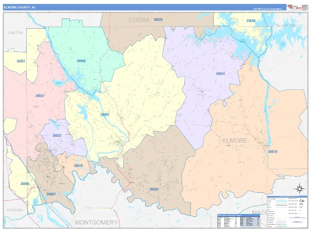 Elmore County, AL ZIP Code Wall Map, ColorCast style