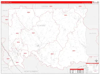 Elmore County, AL RedLine style ZIP Code wall map