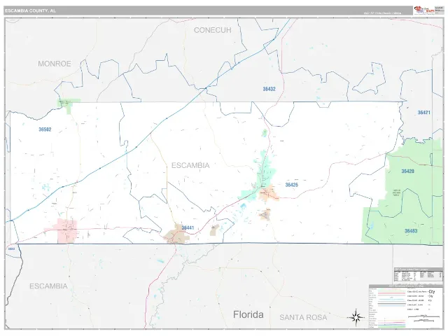 Escambia County, AL ZIP Code Wall Map, Classic style