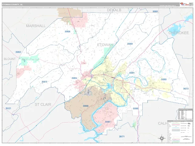 Etowah County, AL ZIP Code Wall Map, Classic style