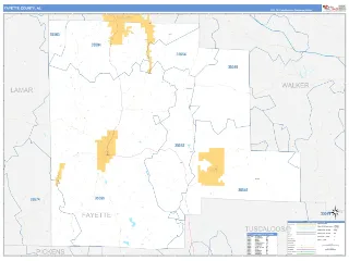 Fayette County, AL Business Reference style ZIP Code wall map