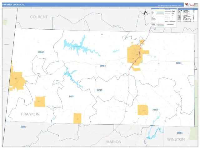 Franklin County, AL ZIP Code Wall Map, Business Reference style