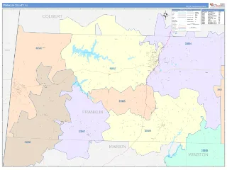 Franklin County, AL ColorCast style ZIP Code wall map