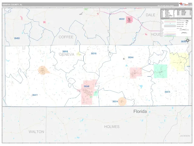 Geneva County, AL ZIP Code Wall Map, Classic style