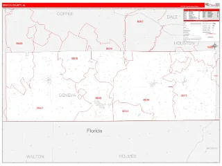 Geneva County, AL RedLine style ZIP Code wall map