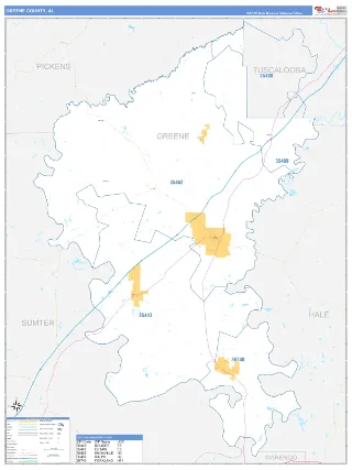 Greene County, AL Business Reference style ZIP Code wall map