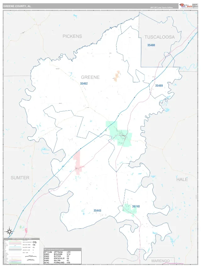 Greene County, AL ZIP Code Wall Map, Classic style