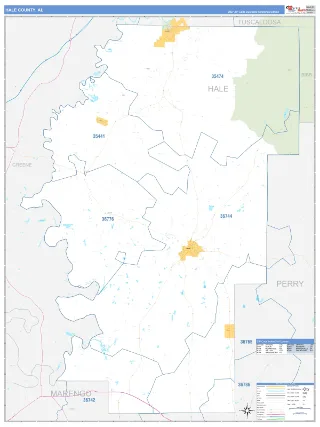 Hale County, AL Business Reference style ZIP Code wall map